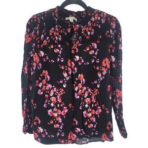 Alexander Jordan Coquette Top M Womens Long Sleeve Key Hole Front Black Floral